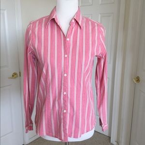 Vintage Cherokee Pink Striped Button Down Cotton Blouse M
